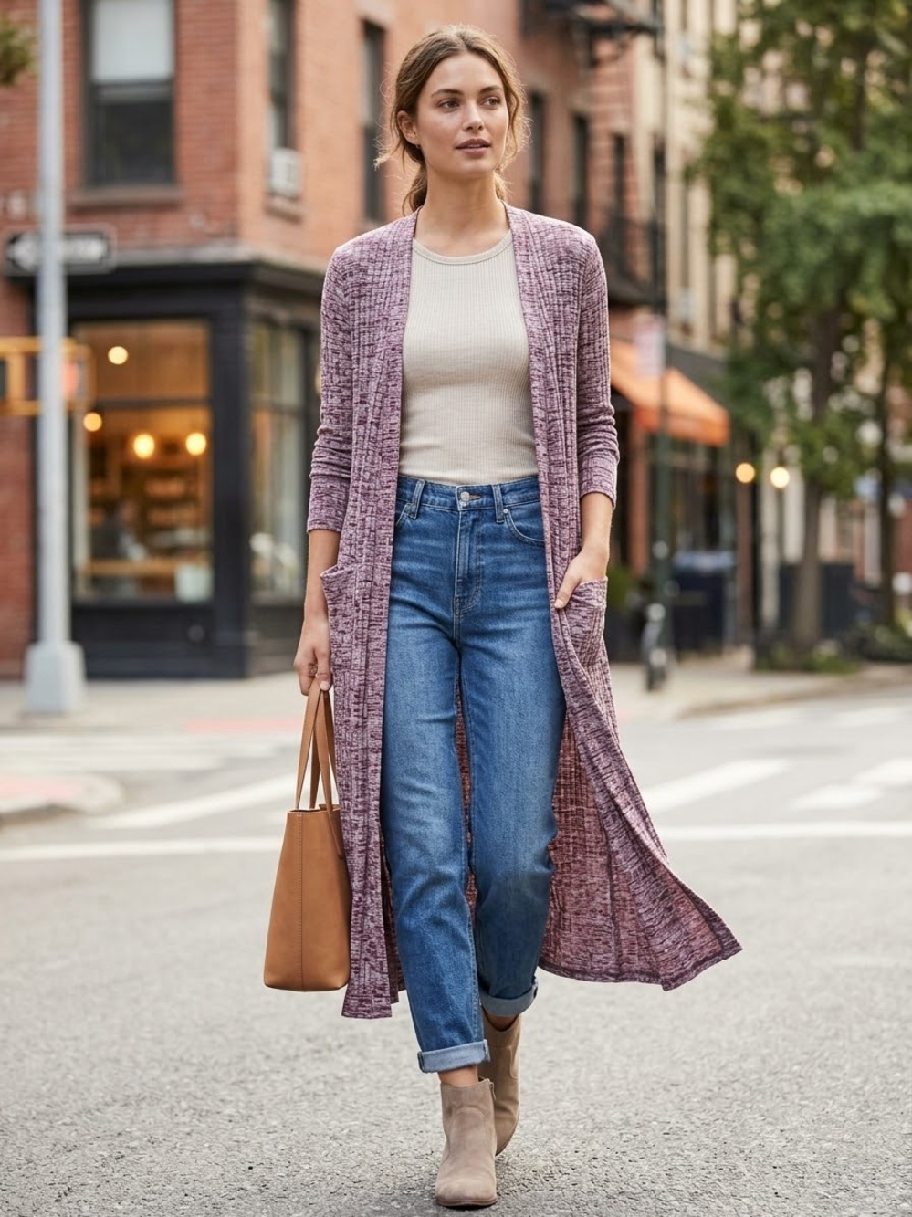 LuLaRoe Long Open-Front Marled Lavender Duster Cardigan